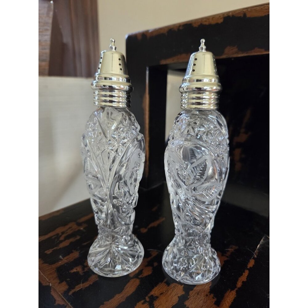 Hofbauer Byrdes Tall 7" Clear Crystal Salt & Pepper Shakers Birds